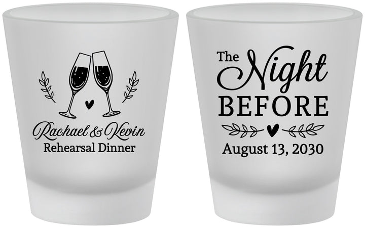 Custom Rehearsal Dinner Frosted Shot Glasses - The Night Before | 30008