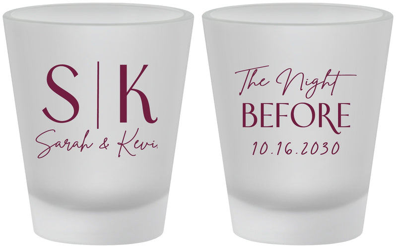 Custom Rehearsal Dinner Frosted Shot Glasses - The Night Before | 30009