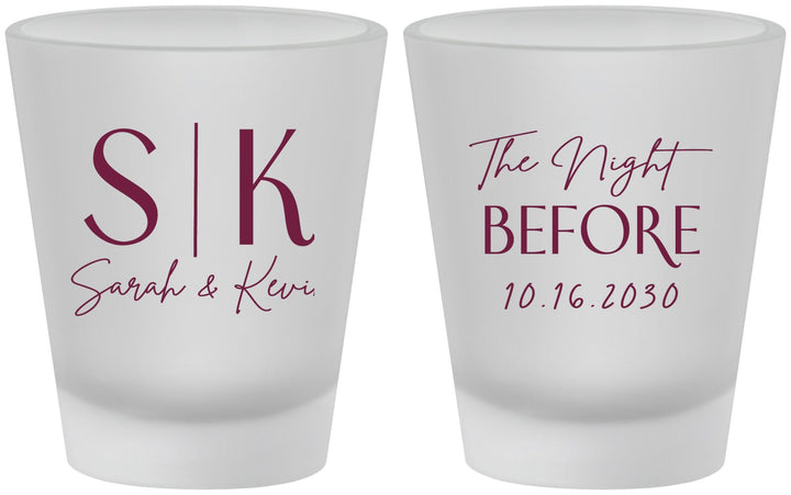 Custom Rehearsal Dinner Frosted Shot Glasses - The Night Before | 30009