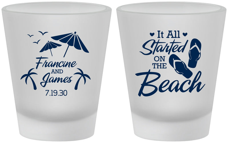 Custom Wedding Frosted Shot Glasses - Started On The Beach | 310