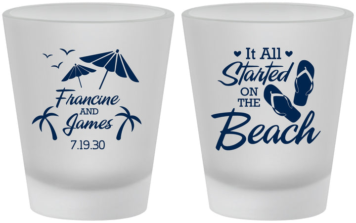 Custom Wedding Frosted Shot Glasses - Started On The Beach | 310