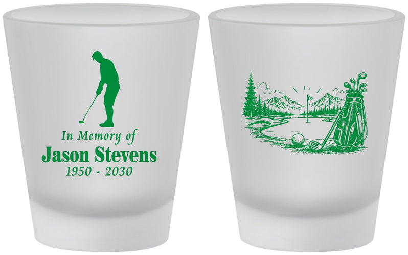 Custom Memorial Frosted Shot Glasses - Heavens Finest Fairways | 310009