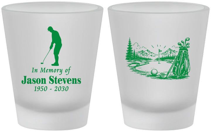 Custom Memorial Frosted Shot Glasses - Heavens Finest Fairways | 310009
