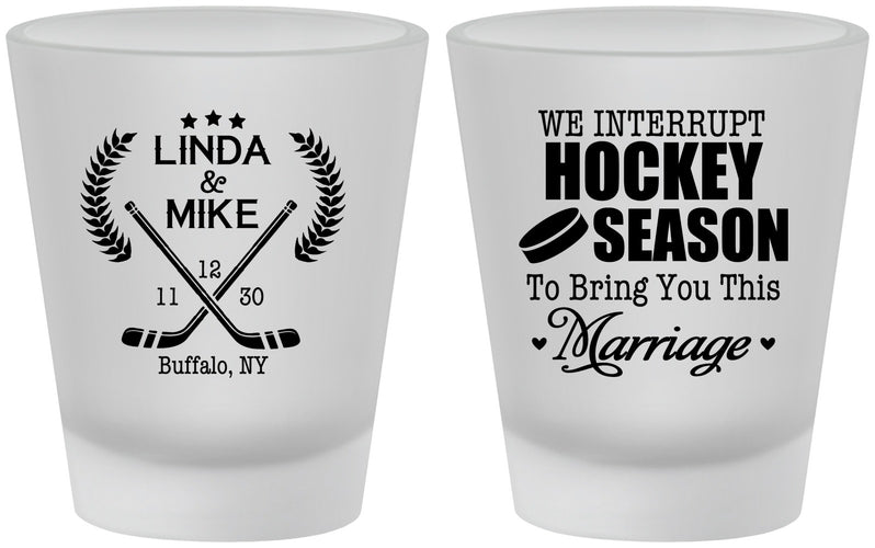 Custom Wedding Frosted Shot Glasses - We Interrupt Hockey | 312
