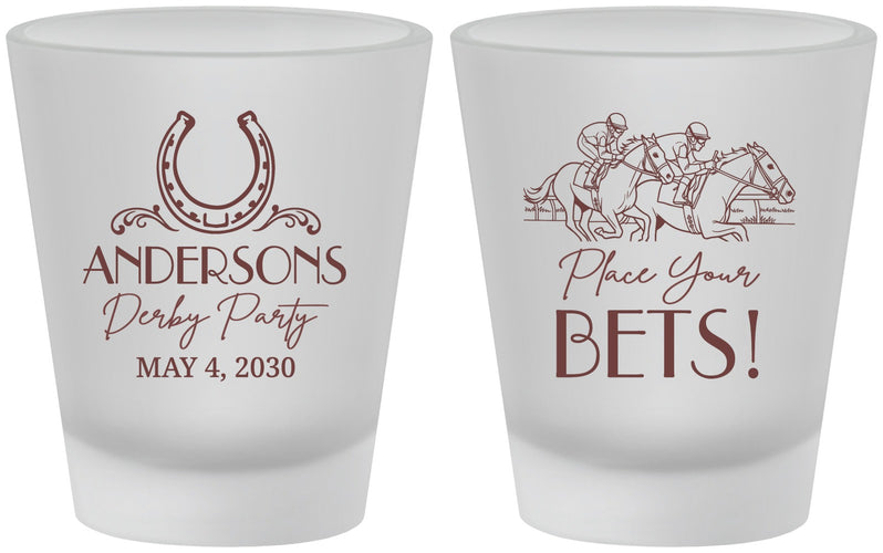 Custom Derby Day Frosted Shot Glasses - Place Your Bets | 320003