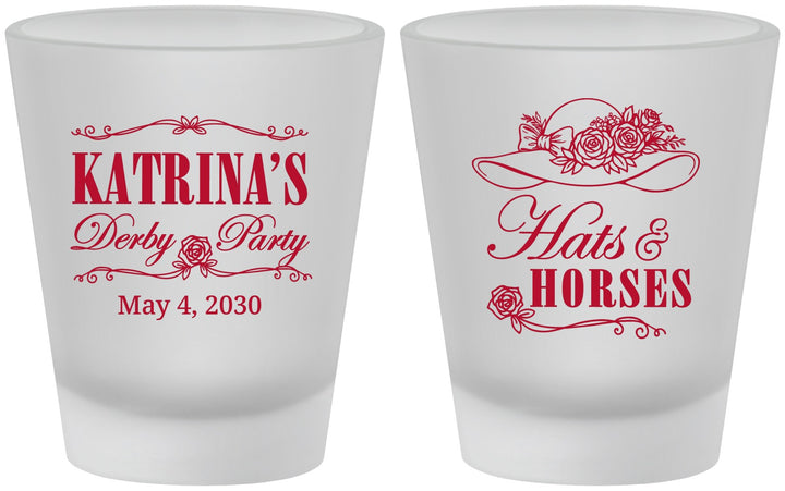 Custom Derby Day Frosted Shot Glasses - Hats And Horses | 320005