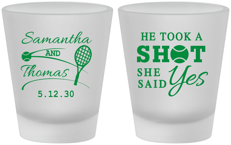 Custom Wedding Frosted Shot Glasses - Took A Shot Tennis | 321