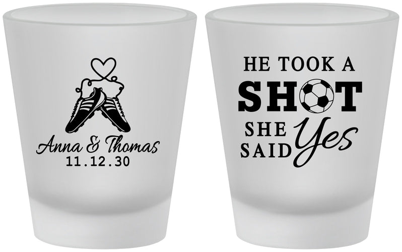 Custom Wedding Frosted Shot Glasses - Took A Shot Soccer | 322