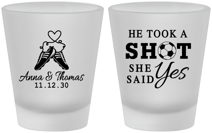 Custom Wedding Frosted Shot Glasses - Took A Shot Soccer | 322