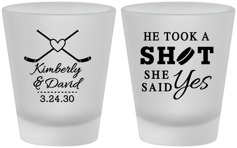 Custom Wedding Frosted Shot Glasses - Took A Shot Hockey | 323