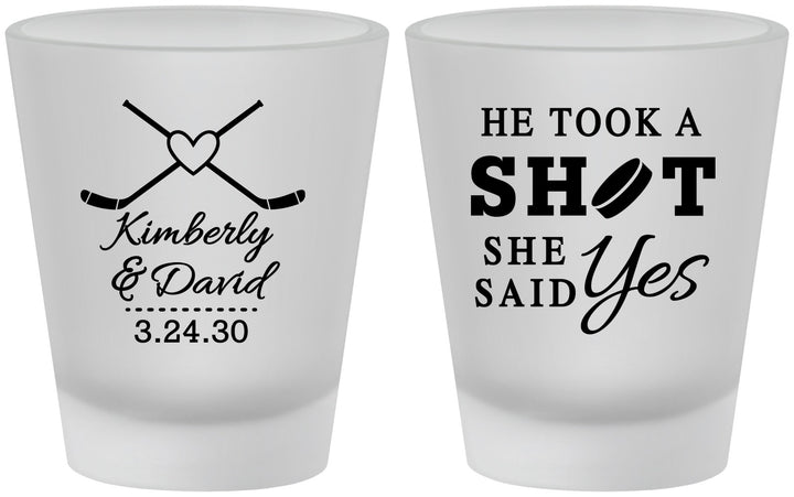 Custom Wedding Frosted Shot Glasses - Took A Shot Hockey | 323