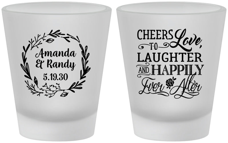 Custom Wedding Frosted Shot Glasses - Love Laughter Happily | 326