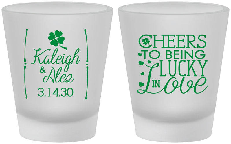 Custom Wedding Frosted Shot Glasses - Lucky In Love | 328
