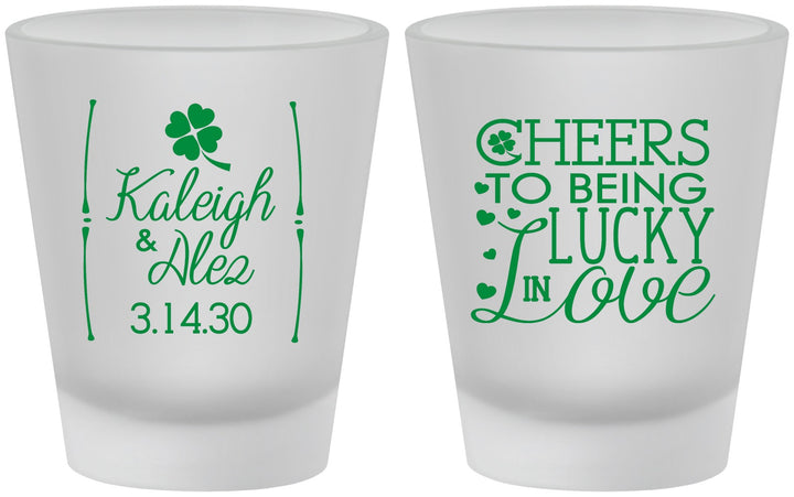 Custom Wedding Frosted Shot Glasses - Lucky In Love | 328