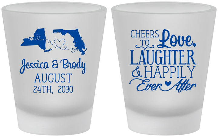 Custom Wedding Frosted Shot Glasses - Love Laughter Happily | 329