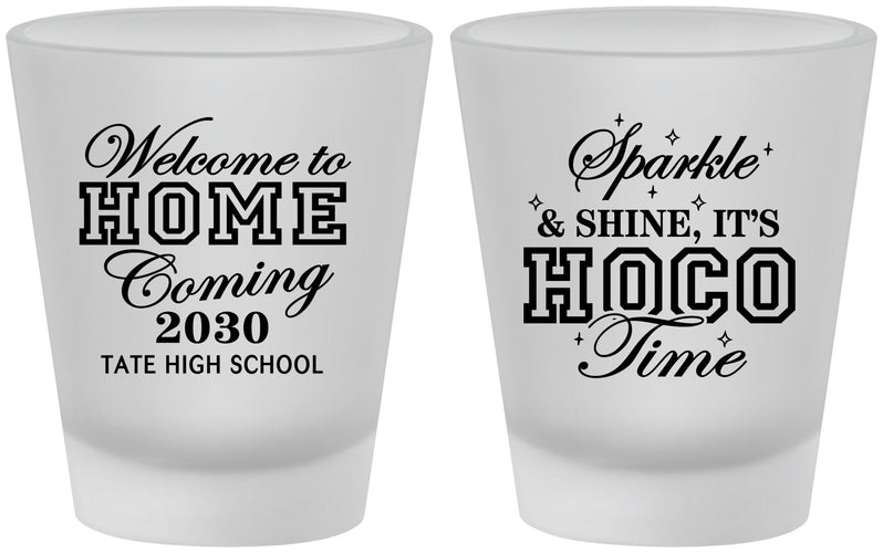 Custom Homecoming Frosted Shot Glasses - Sparkle Shine Hoco Time | 330017