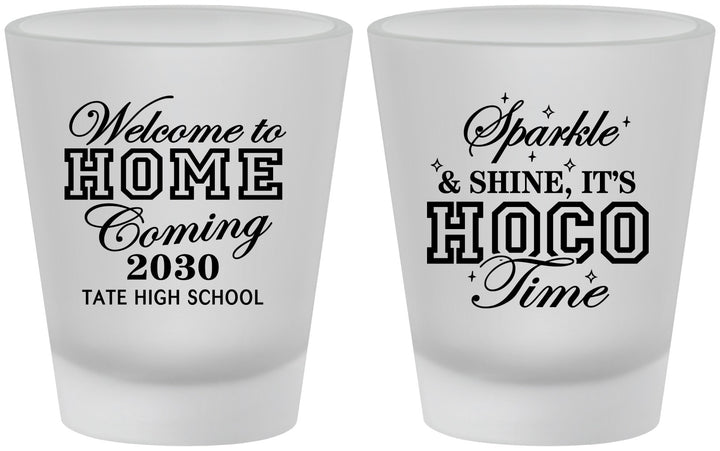 Custom Homecoming Frosted Shot Glasses - Sparkle Shine Hoco Time | 330017