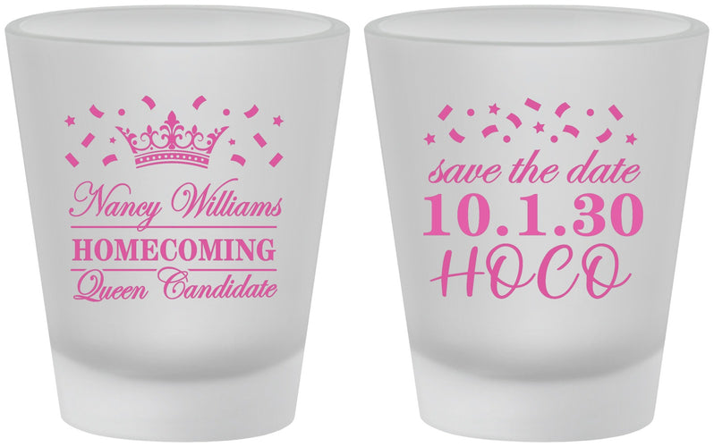 Custom Homecoming Frosted Shot Glasses - Hoco Queen Vote | 330024