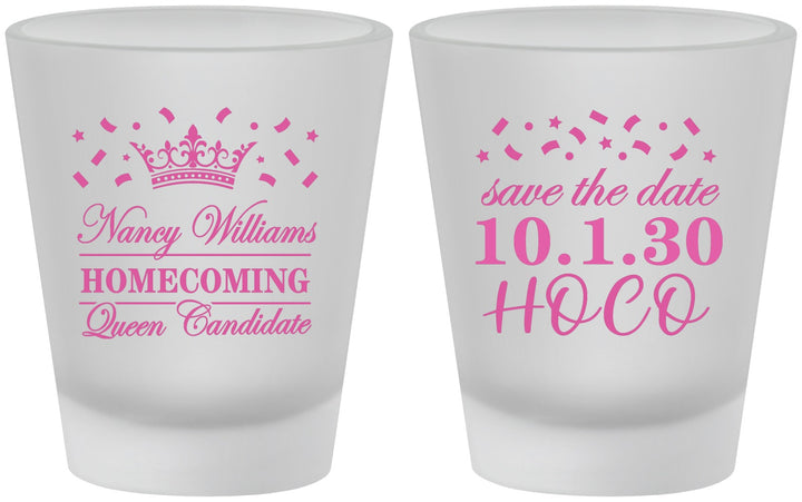 Custom Homecoming Frosted Shot Glasses - Hoco Queen Vote | 330024