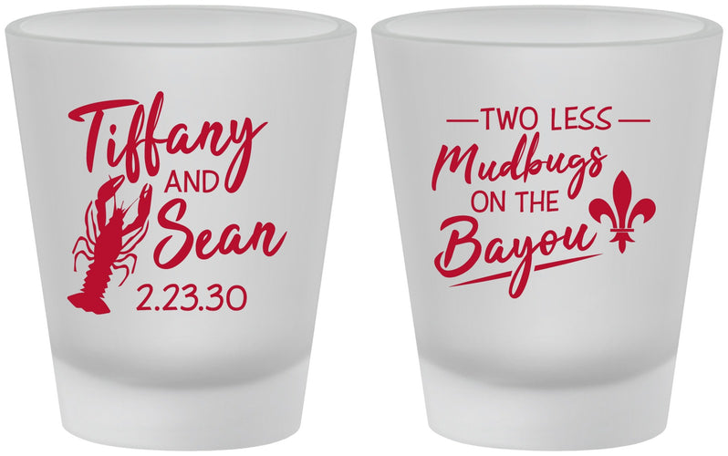 Custom Wedding Frosted Shot Glasses - Crawfish Boil Mudbugs | 336