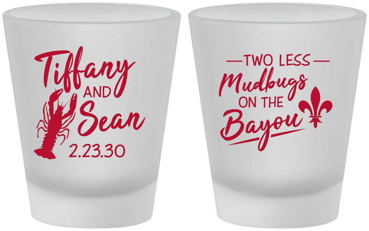 Custom Wedding Frosted Shot Glasses - Crawfish Boil Mudbugs | 336