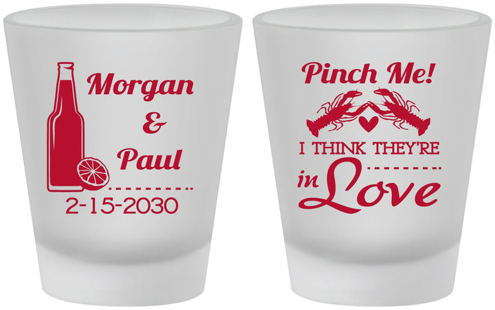 Custom Wedding Frosted Shot Glasses - Crawfish Boil Pinch Me | 337