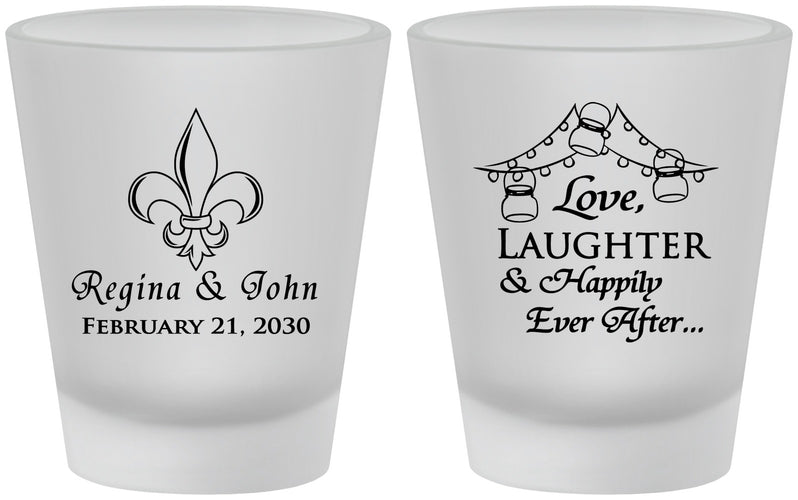 Custom Wedding Frosted Shot Glasses - Love Laughter Happily | 338