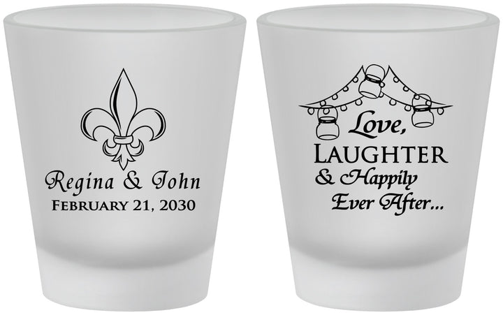 Custom Wedding Frosted Shot Glasses - Love Laughter Happily | 338