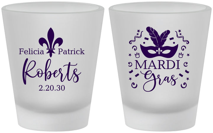 Custom Wedding Frosted Shot Glasses - Mardi Gras | 339