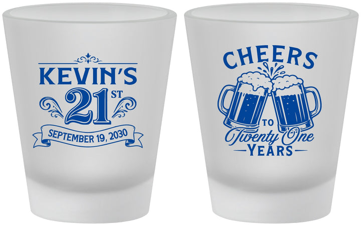 Custom 21st Birthday Frosted Shot Glasses - Cheers To Twenty One Years | 340000