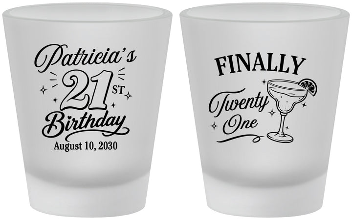 Custom 21st Birthday Frosted Shot Glasses - Finally Twenty One | 340008
