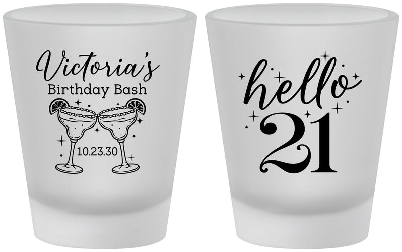 Custom 21st Birthday Frosted Shot Glasses - Hello Twenty One | 340011
