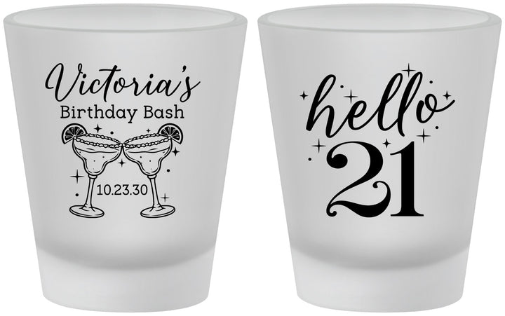 Custom 21st Birthday Frosted Shot Glasses - Hello Twenty One | 340011