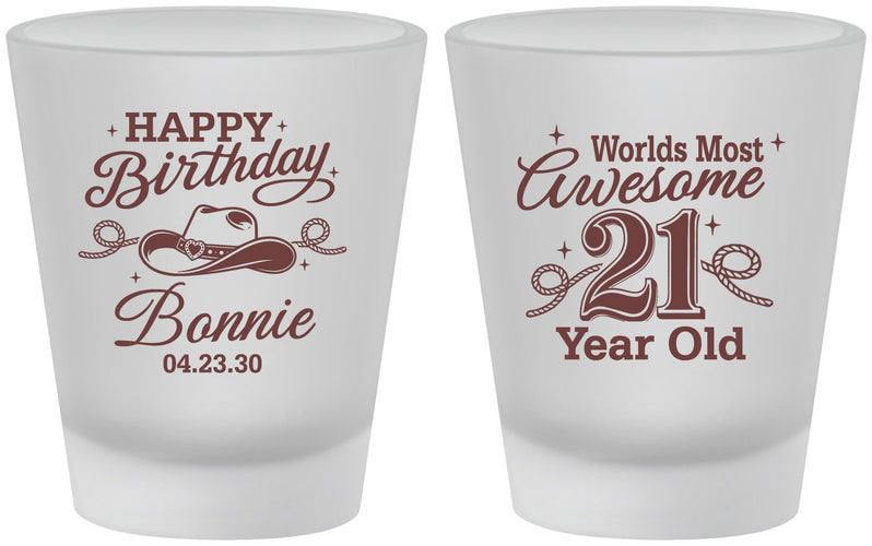 Custom 21st Birthday Frosted Shot Glasses - Cowgirl | 340013