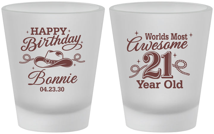 Custom 21st Birthday Frosted Shot Glasses - Cowgirl | 340013