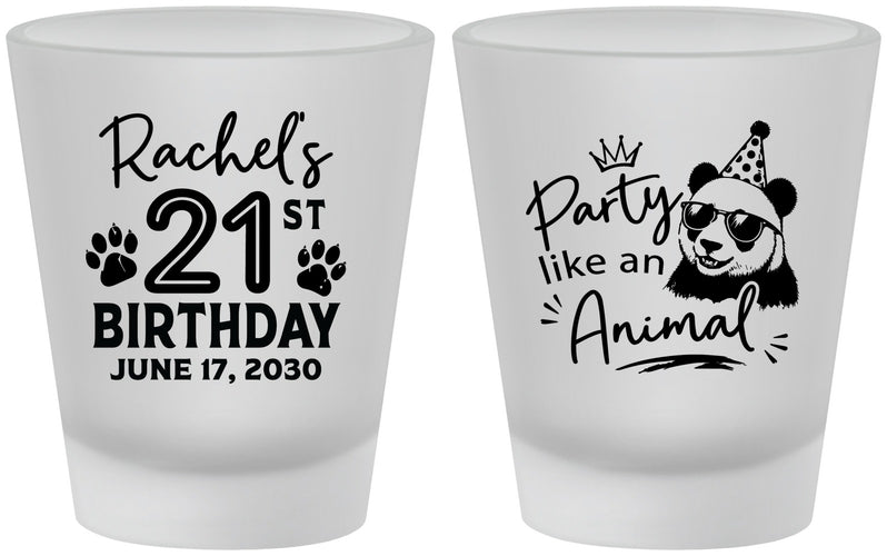 Custom 21st Birthday Frosted Shot Glasses - Party Like An Animal Panda | 340021