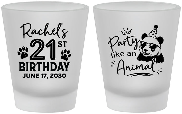 Custom 21st Birthday Frosted Shot Glasses - Party Like An Animal Panda | 340021
