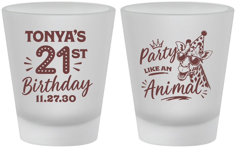 Custom 21st Birthday Frosted Shot Glasses - Party Like An Animal Giraffe | 340022