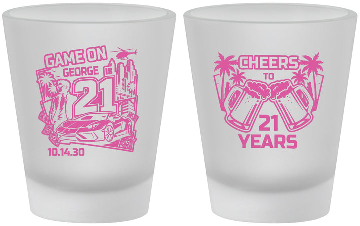Custom 21st Birthday Frosted Shot Glasses - Video Game | 340024