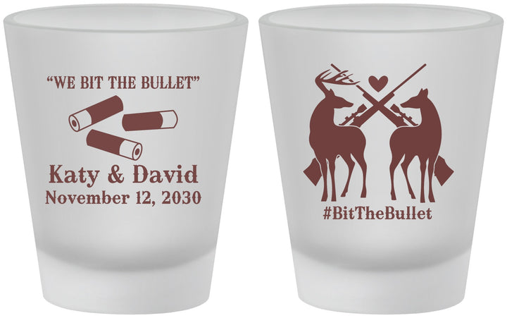 Custom Wedding Frosted Shot Glasses - We Bit The Bullet | 343