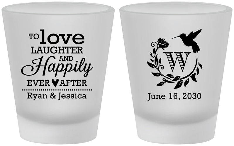 Custom Wedding Frosted Shot Glasses - Love Laughter Happily | 345