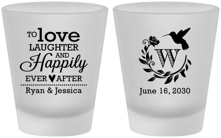Custom Wedding Frosted Shot Glasses - Love Laughter Happily | 345
