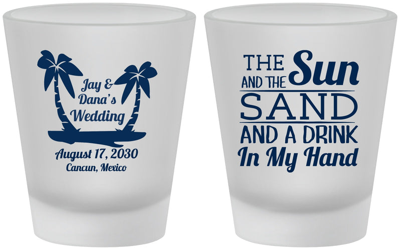 Custom Wedding Frosted Shot Glasses - Beach | 350
