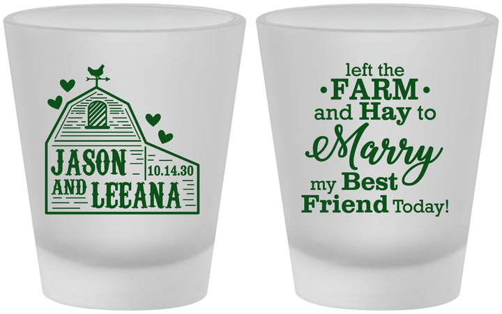 Custom Wedding Frosted Shot Glasses - Left The Farm Tractor | 352