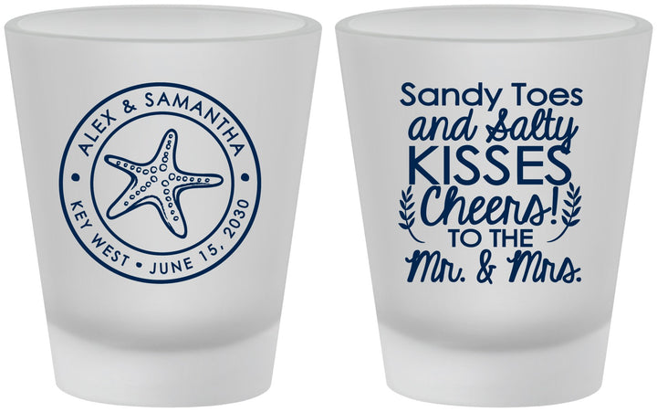 Custom Wedding Frosted Shot Glasses - Sandy Feet Salty Kisses | 355