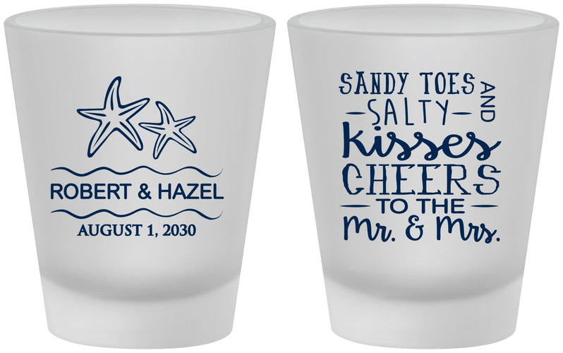 Custom Wedding Frosted Shot Glasses - Sandy Feet Salty Kisses | 356
