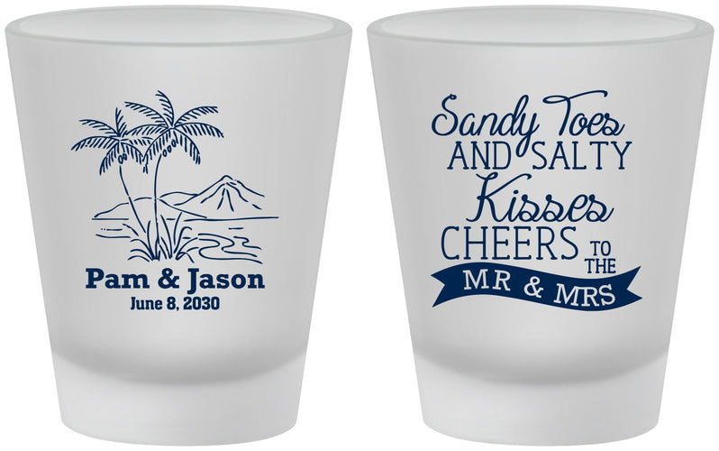 Custom Wedding Frosted Shot Glasses - Beach | 358