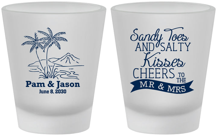 Custom Wedding Frosted Shot Glasses - Beach | 358
