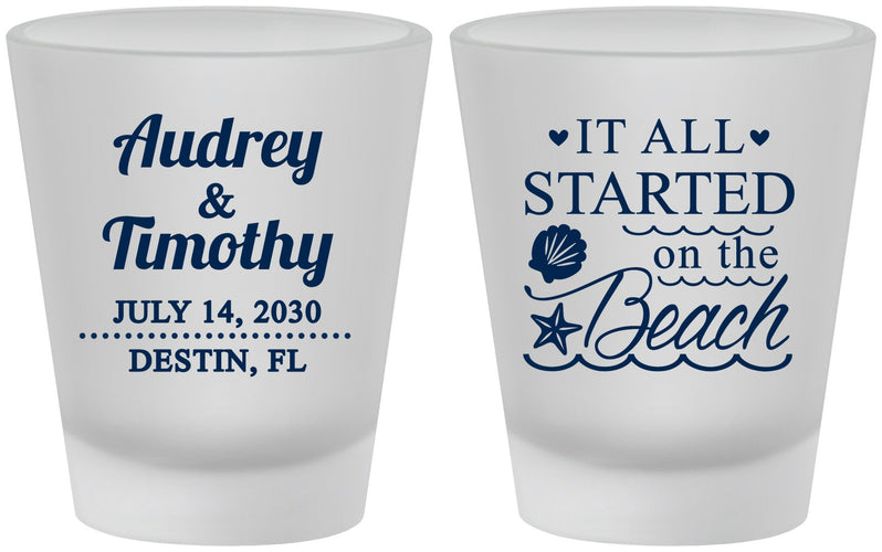 Custom Wedding Frosted Shot Glasses - Started On The Beach | 361