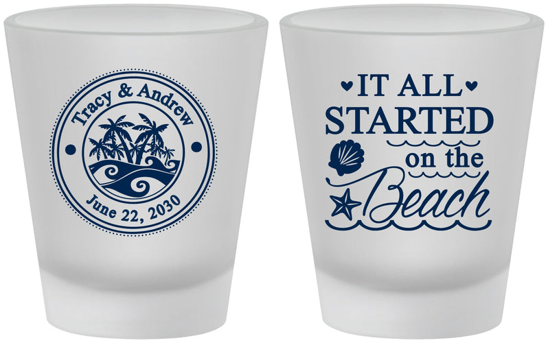 Custom Wedding Frosted Shot Glasses - Started On The Beach | 362